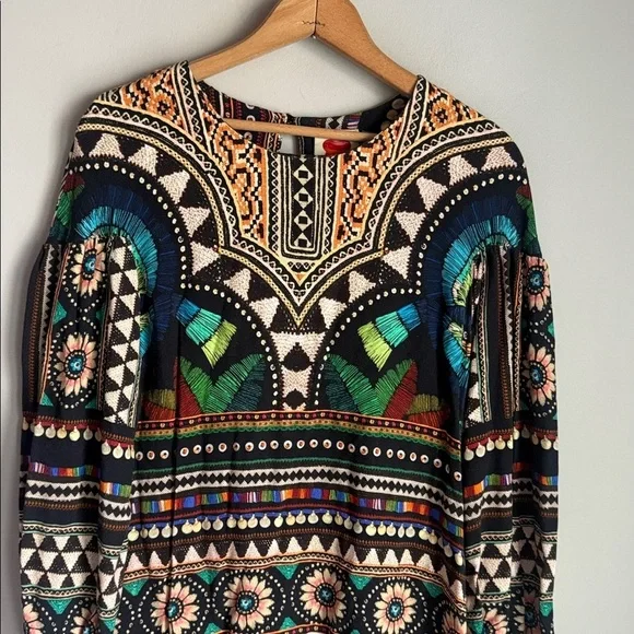 Farm Rio for Anthropologie Carlotta abstract patterned long-sleeve dress XS - Picture 4 of 11